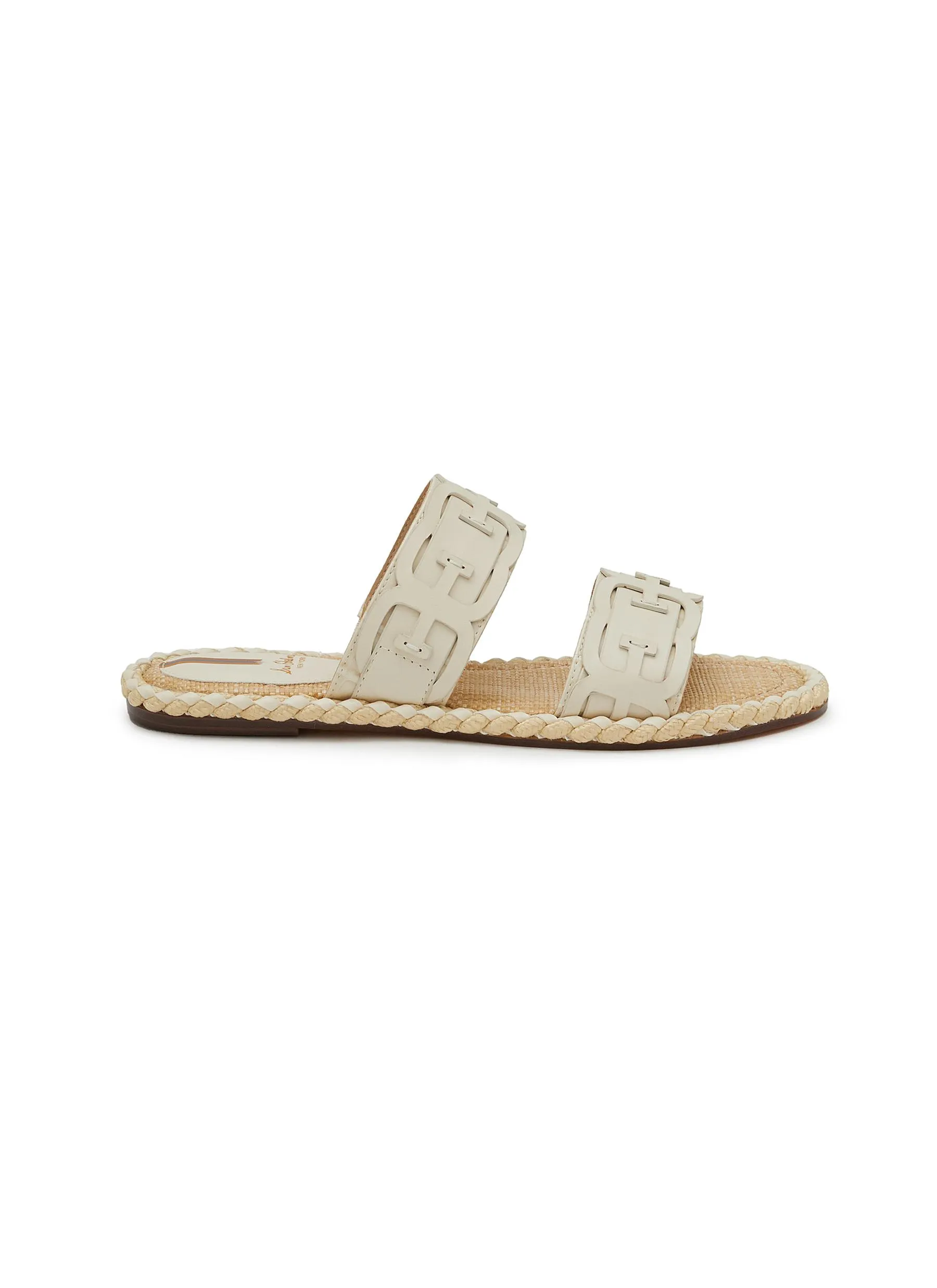 -----------SAM EDELMAN  ---- ------------ ----Tatum Leather Logo Double Banded Rope Trim Slide Sandals --