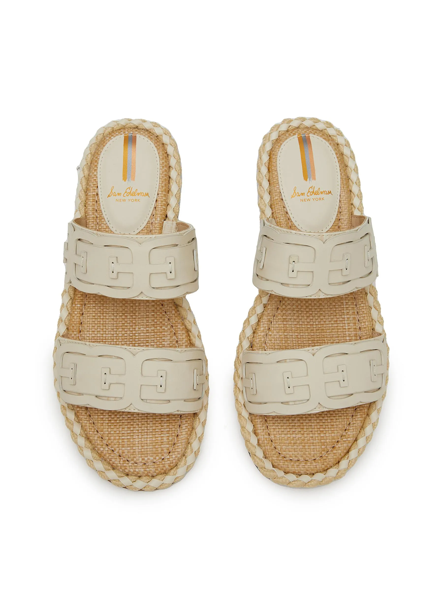 -----------SAM EDELMAN  ---- ------------ ----Tatum Leather Logo Double Banded Rope Trim Slide Sandals --