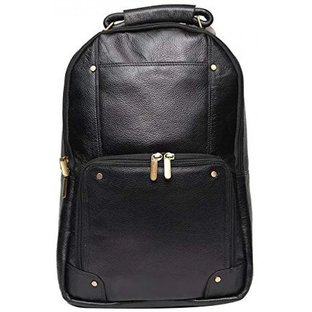 18 inch Leather Laptop Backpack - Black