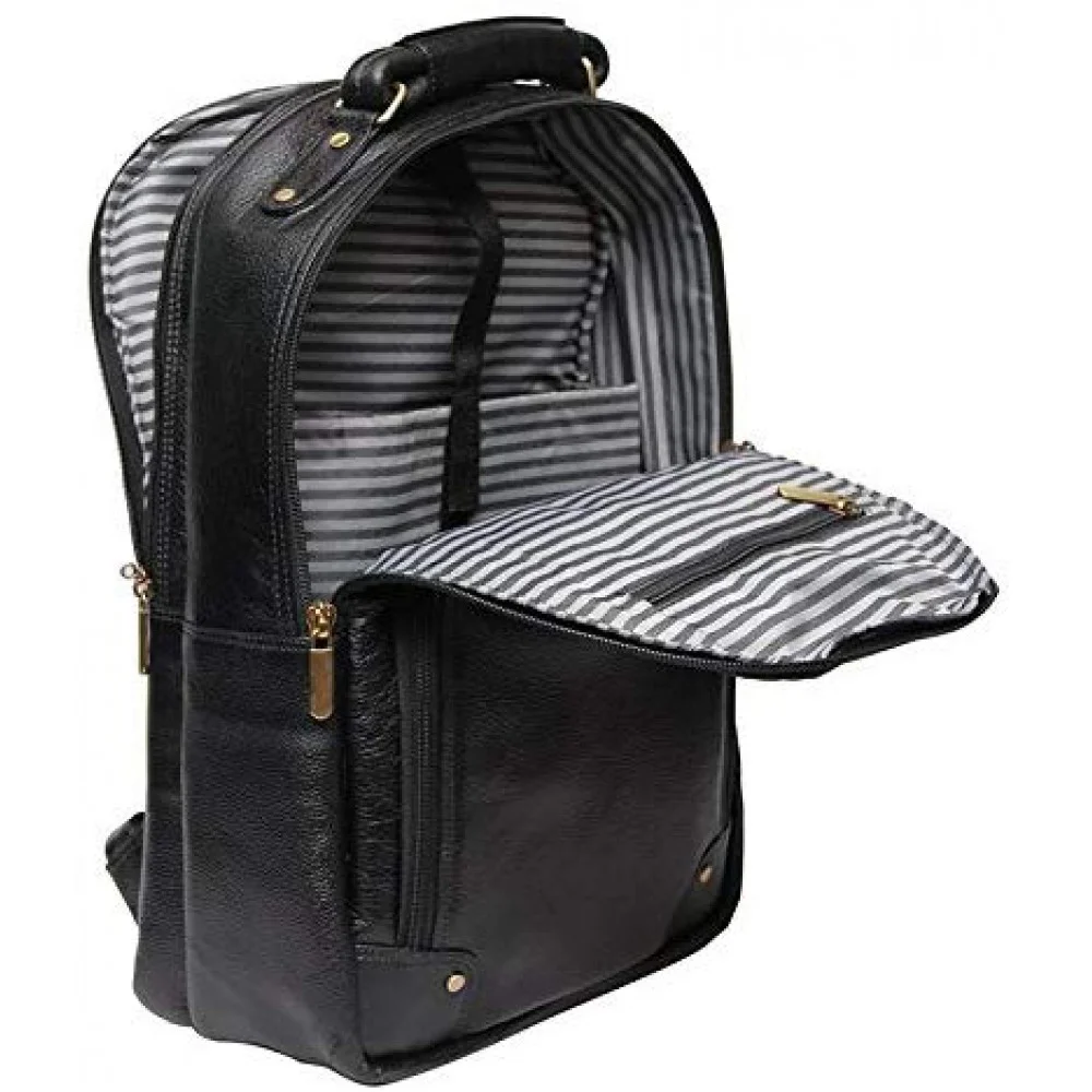 18 inch Leather Laptop Backpack - Black