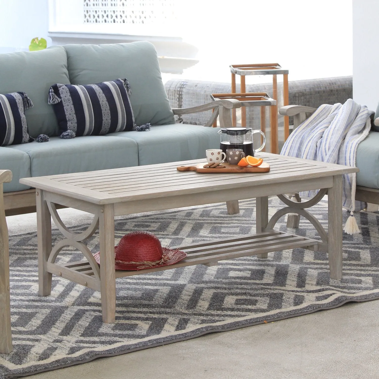 Abbington Weathered Teak Wood Outdoor Coffee Table