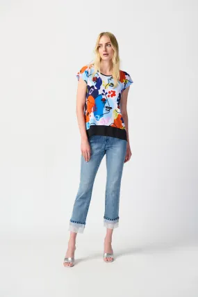 Abstract Floral Crew Neck Pullover Style 241308