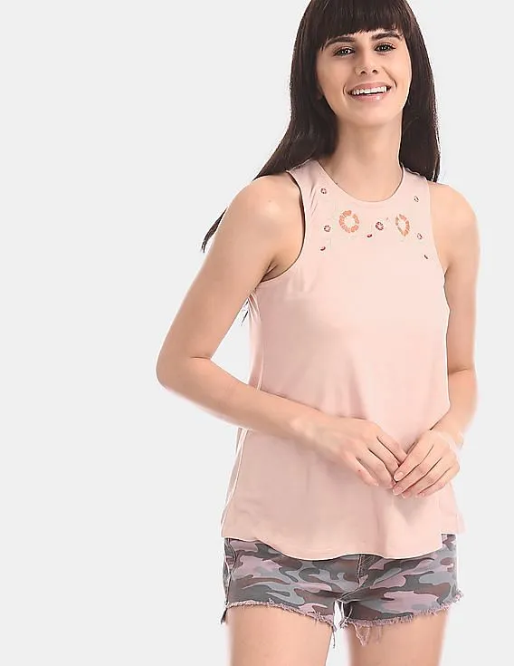 Aeropostale Pink Embroidered Knit Tank Top