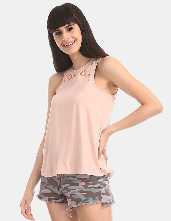 Aeropostale Pink Embroidered Knit Tank Top