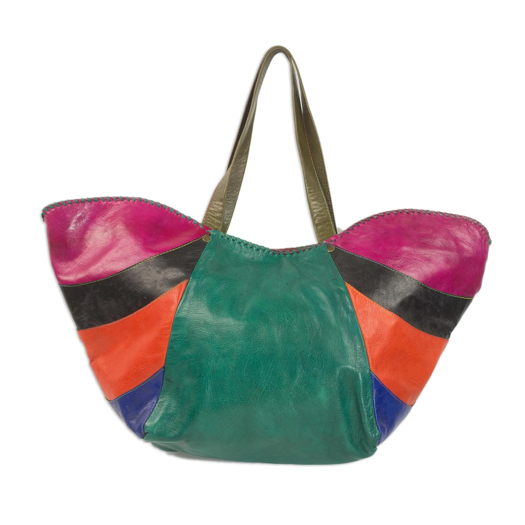 African Rainbow Handcrafted Colorful Leather Tote Handbag from Ghana