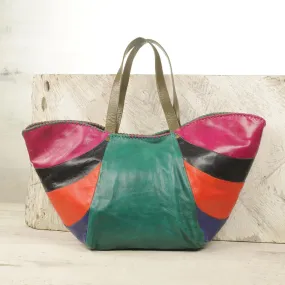 African Rainbow Handcrafted Colorful Leather Tote Handbag from Ghana