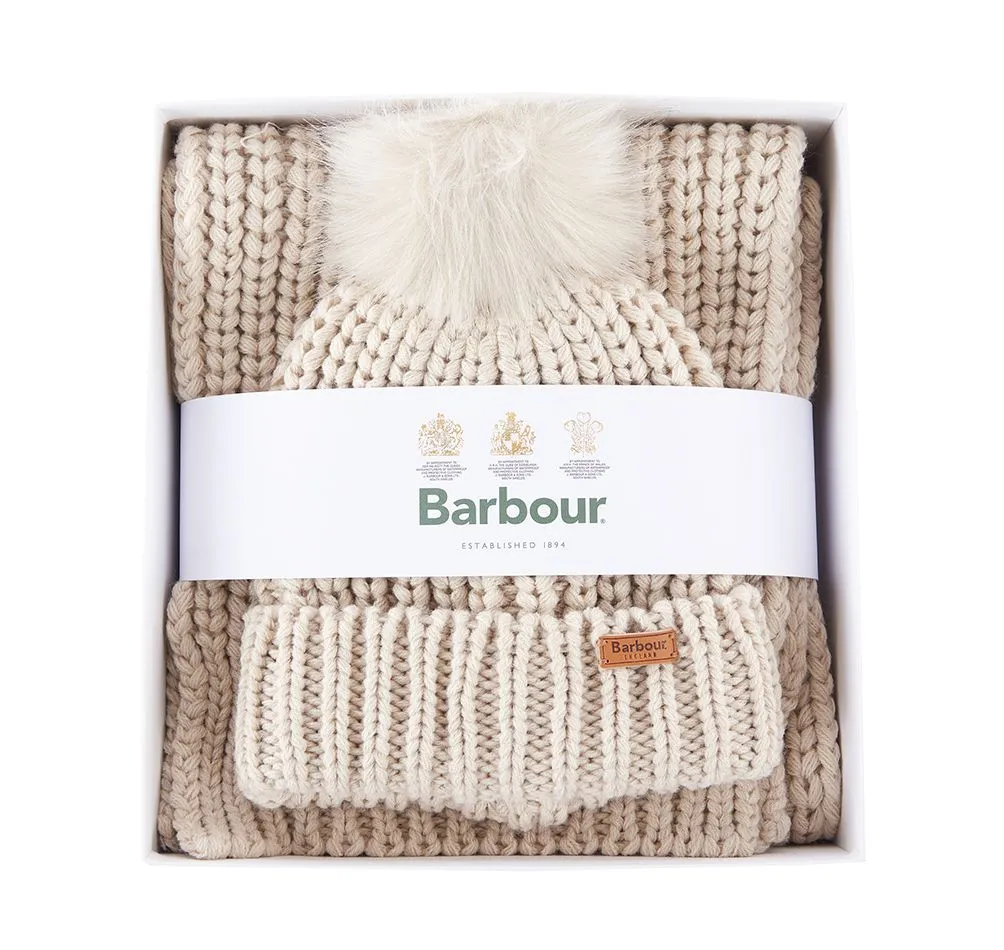 Barbour Saltburn Beanie & Scarf Gift Set LGS0023 Pearl