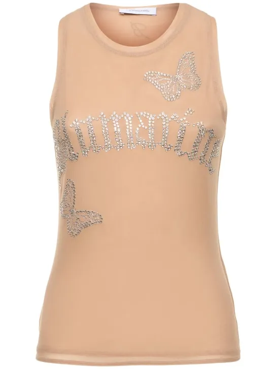 Blumarine   Crystal logo tulle tank top 