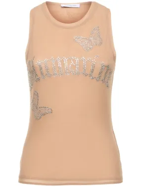 Blumarine   Crystal logo tulle tank top 