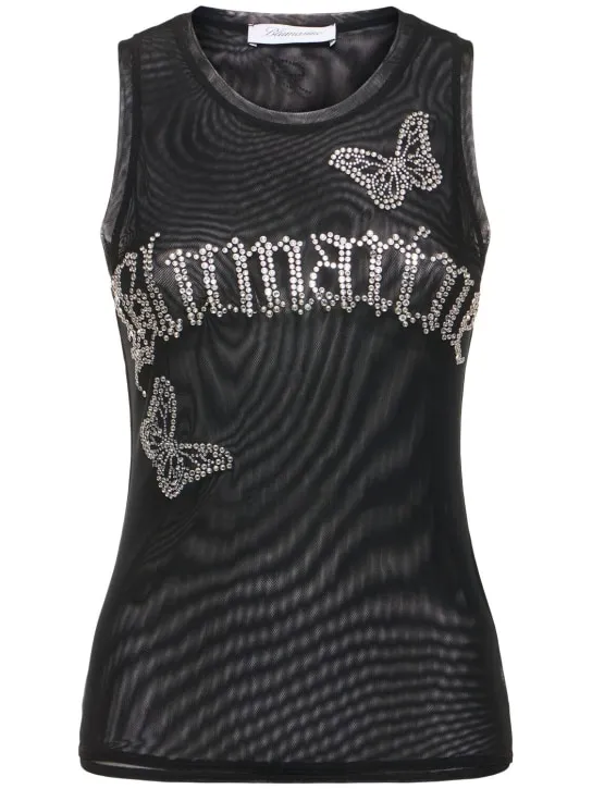 Blumarine   Crystal logo tulle tank top 