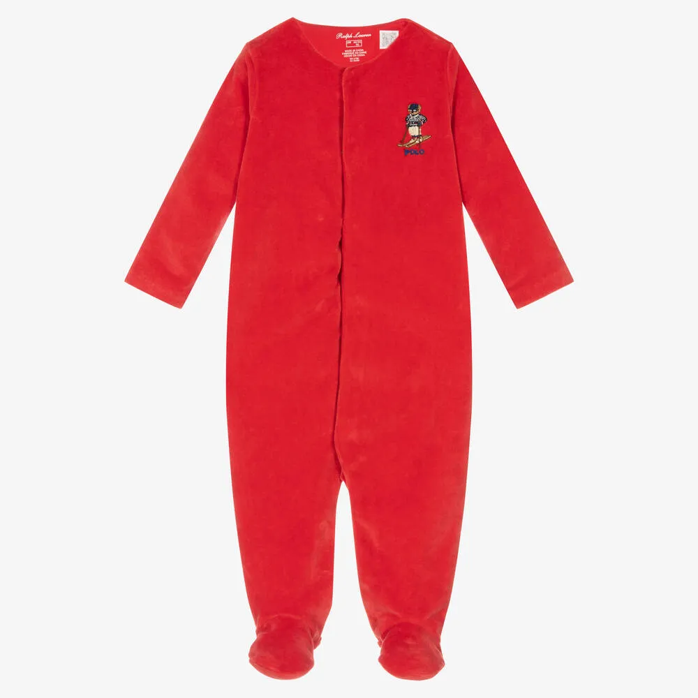 Boys Red Ski Bear Babygrow