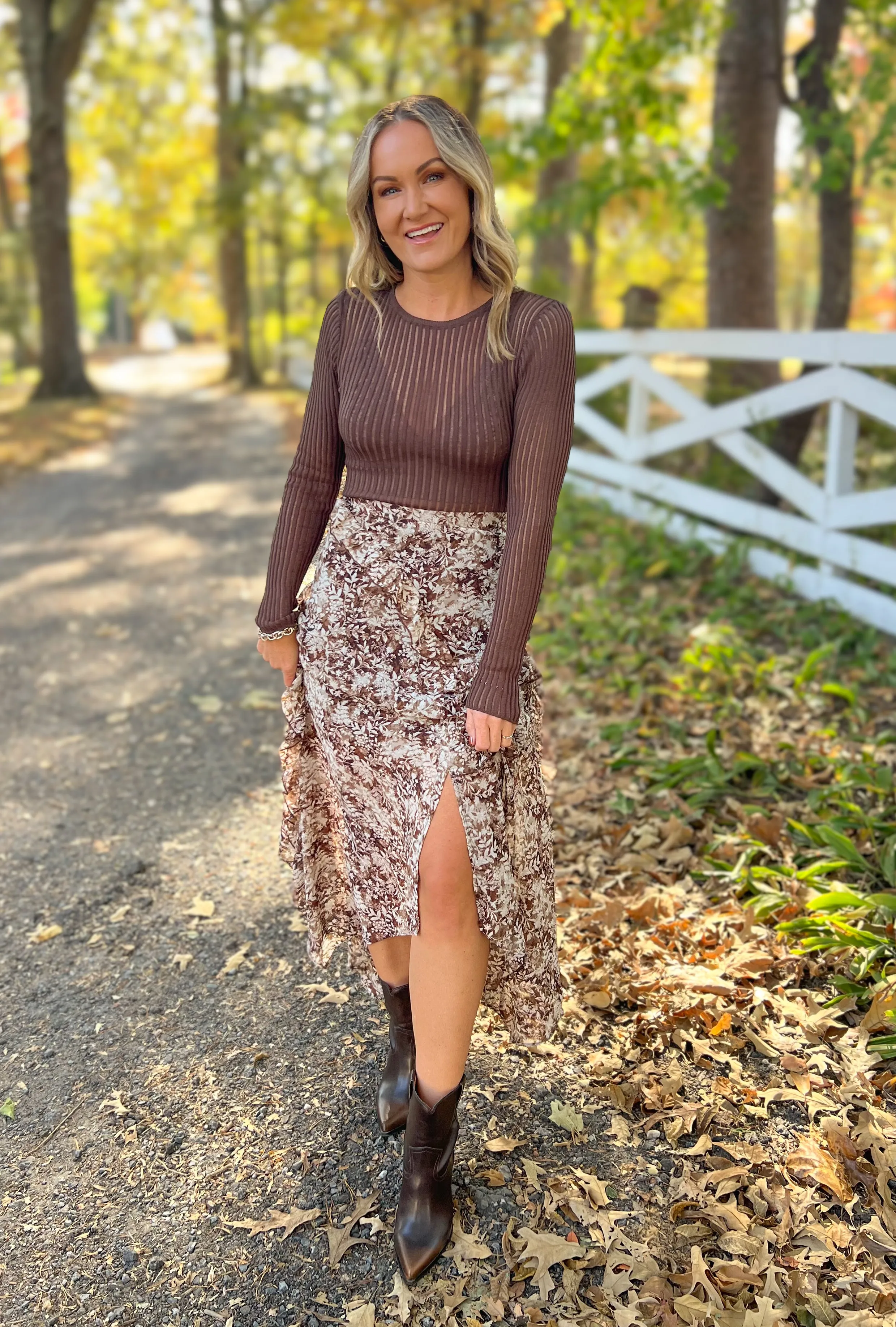 Brown Floral Ruffle Skirt