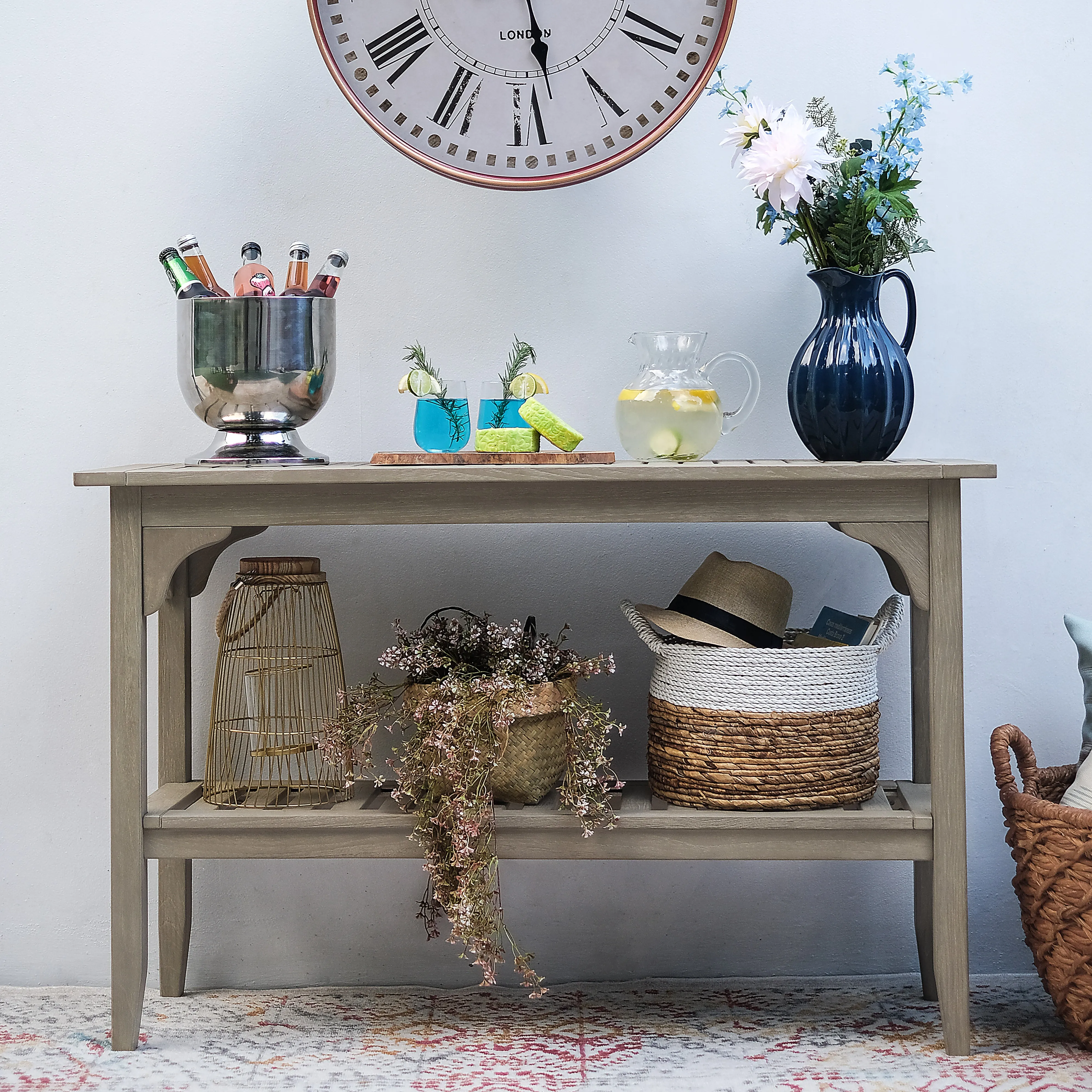 Caterina Weathered Teak Wood Outdoor Console Table