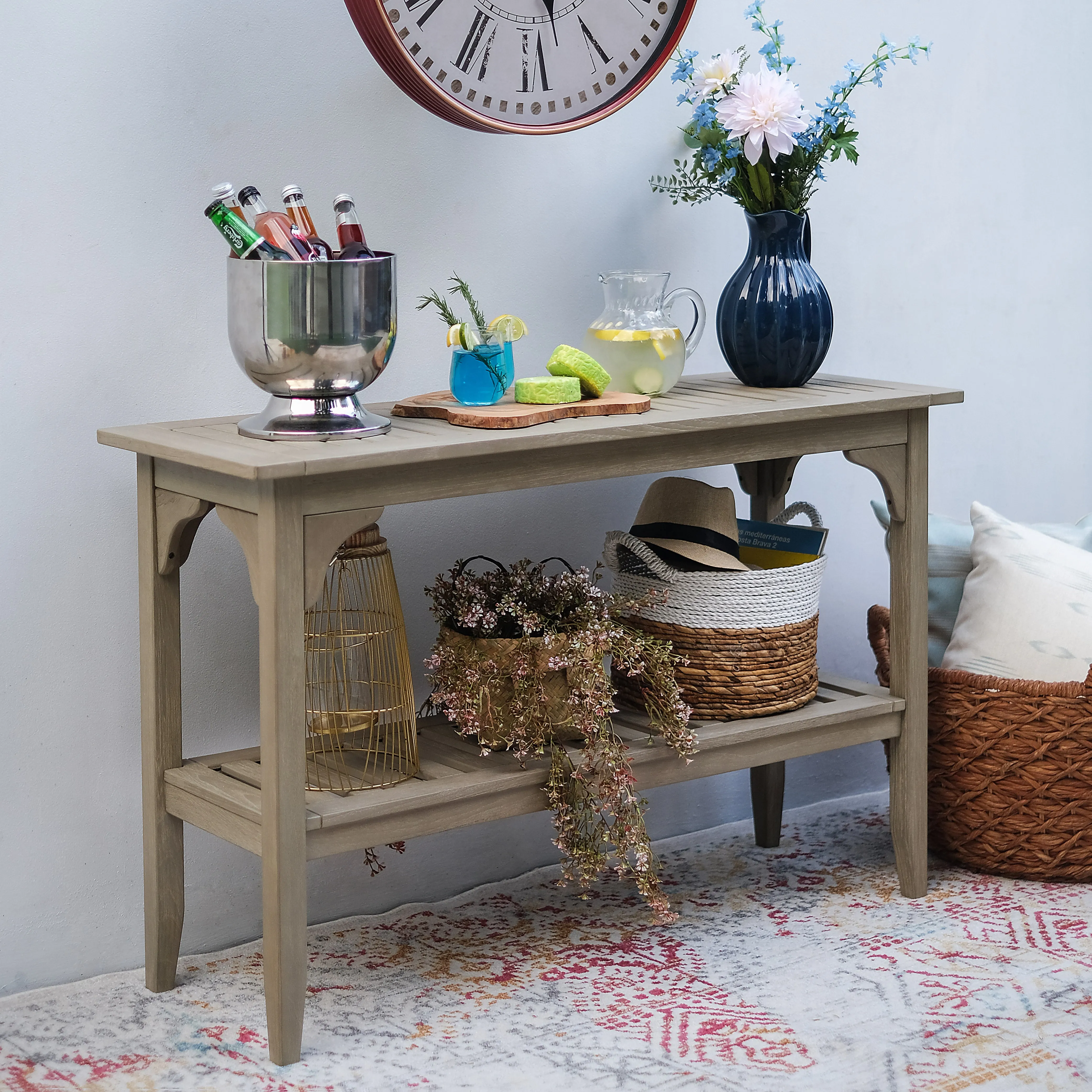 Caterina Weathered Teak Wood Outdoor Console Table