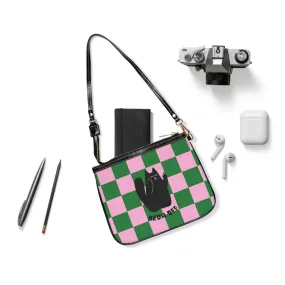 Checkered Funny cat Small Shoulder Bag