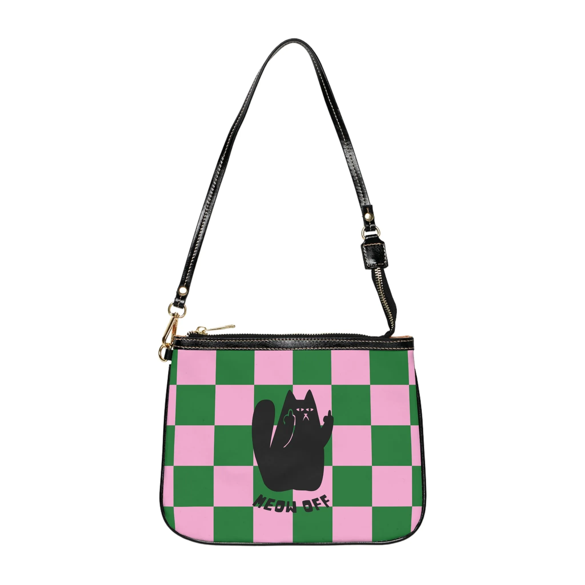 Checkered Funny cat Small Shoulder Bag