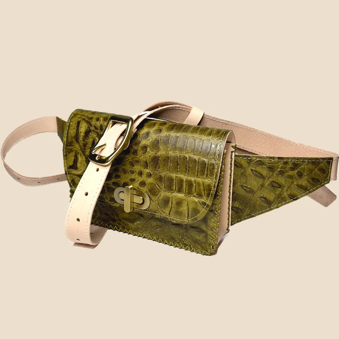 cross your heart bag in green croc