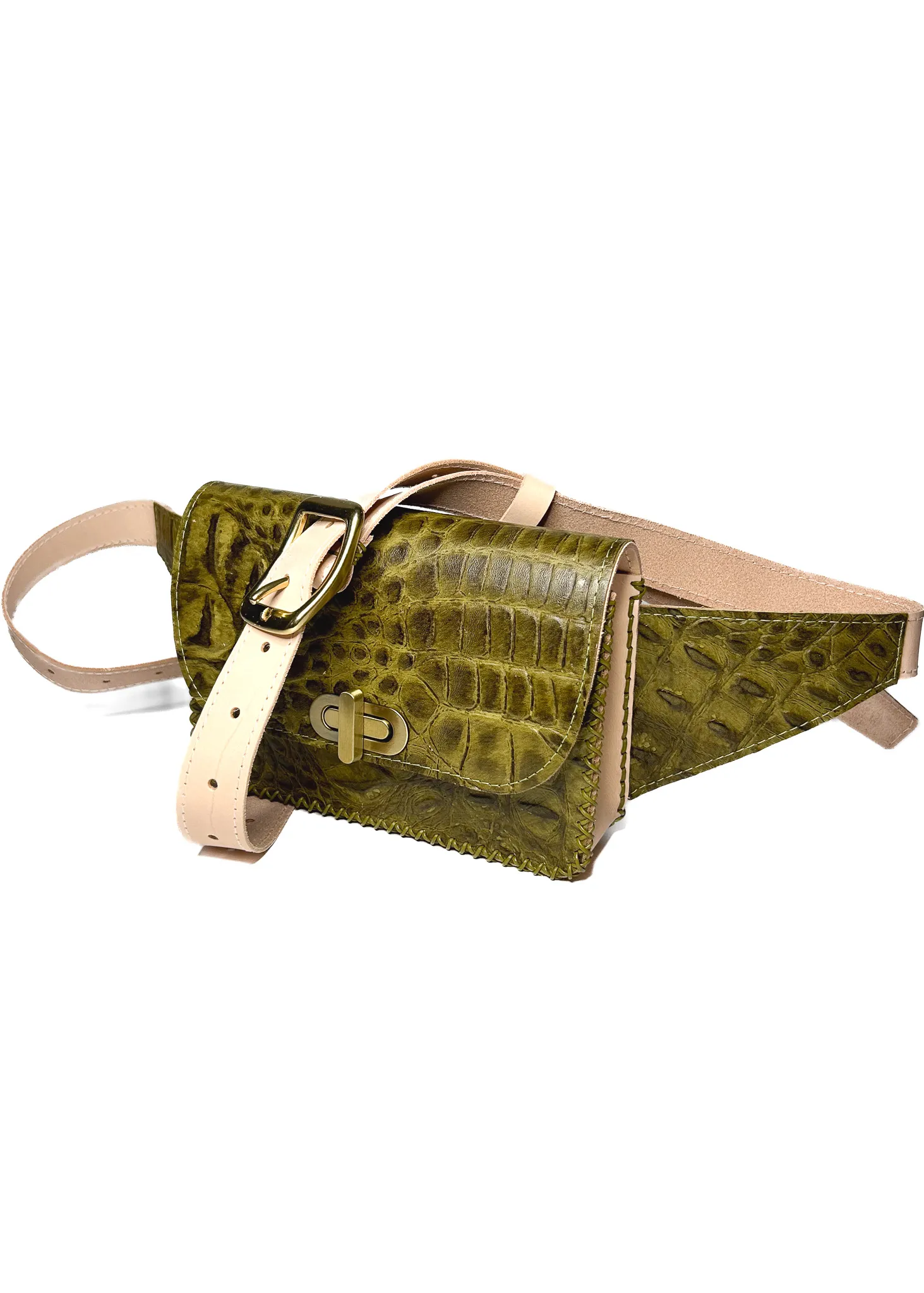 cross your heart bag in green croc