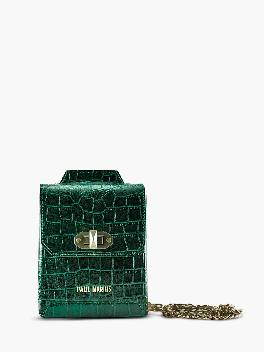 Dark Green Leather Phone Bag for Women - Agathe Alligator Malachite | PAUL MARIUS