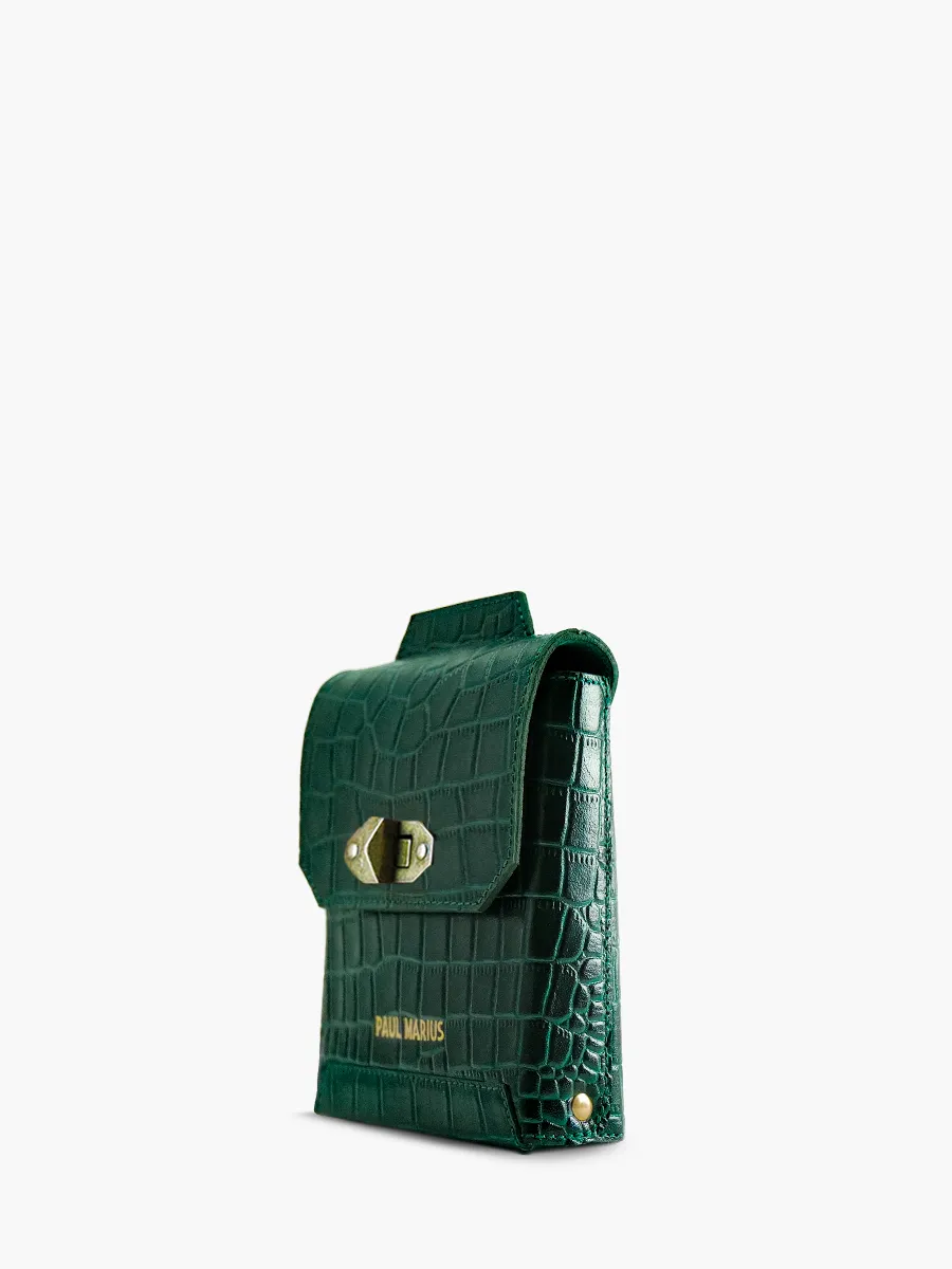 Dark Green Leather Phone Bag for Women - Agathe Alligator Malachite | PAUL MARIUS