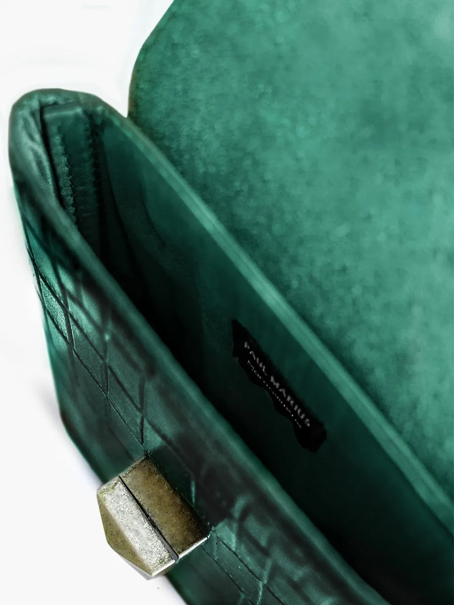 Dark Green Leather Phone Bag for Women - Agathe Alligator Malachite | PAUL MARIUS