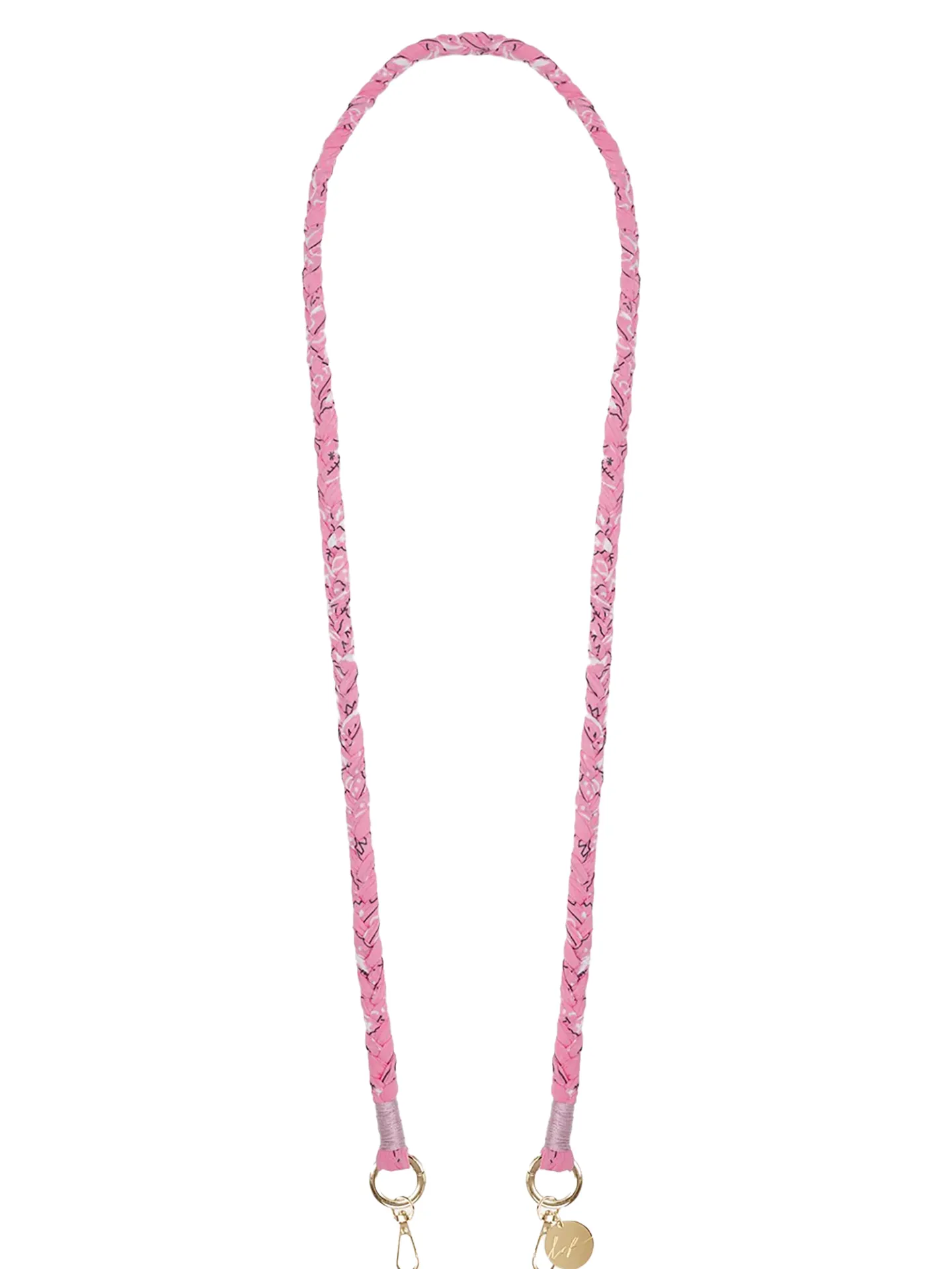 Della crossbody phone strap, braided pink bandana print