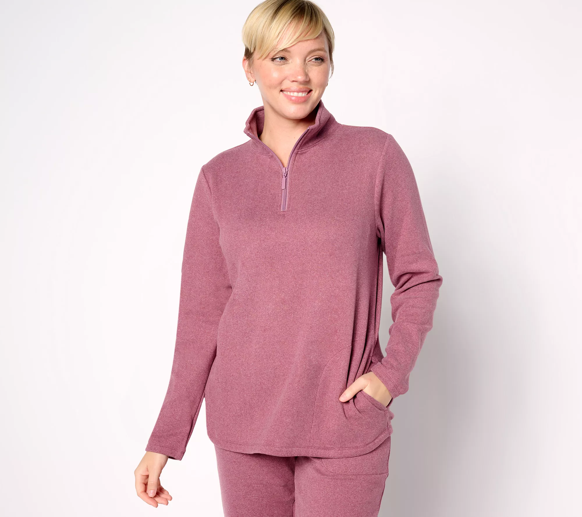 Denim & Co. Active Fleece Quarter Zip Pullover