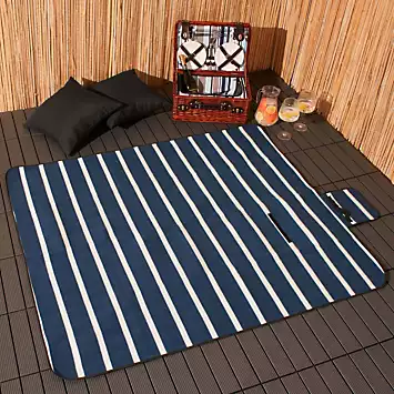 Dreamscene Navy Striped Foldable Picnic Blanket | Kaleidoscope