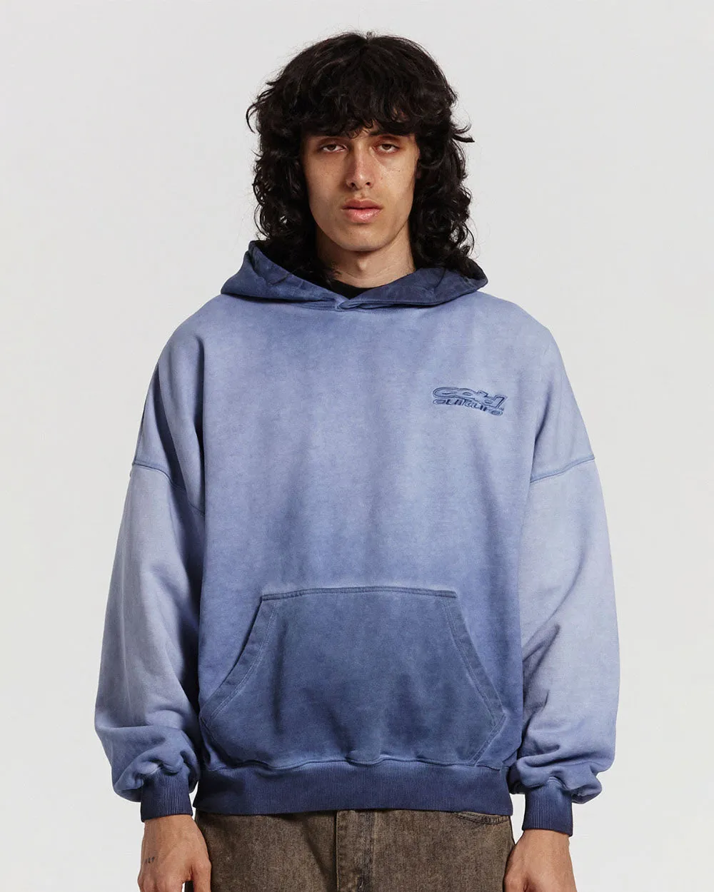 FABRIC LOGO HOODIE DYED INDIGO BLUE