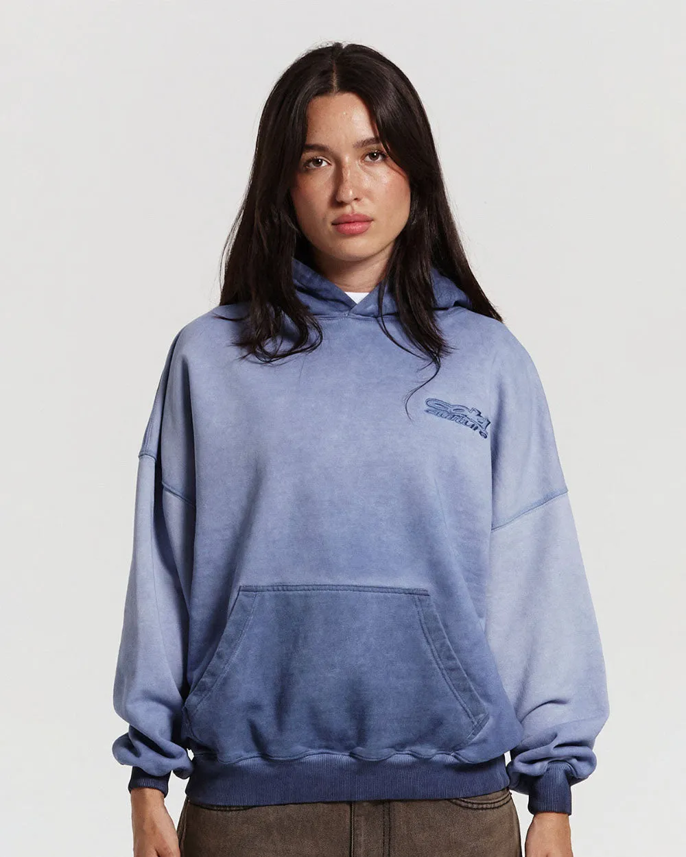 FABRIC LOGO HOODIE DYED INDIGO BLUE