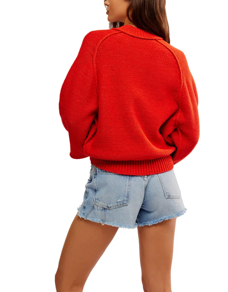 Free People Riley Pullover - Fiery Red