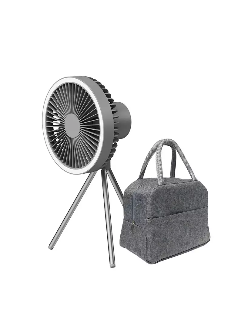 FUNKY.sg [Free Bag] Portable Camping Fan Powerbank with LED Light 10000mAh - Grey