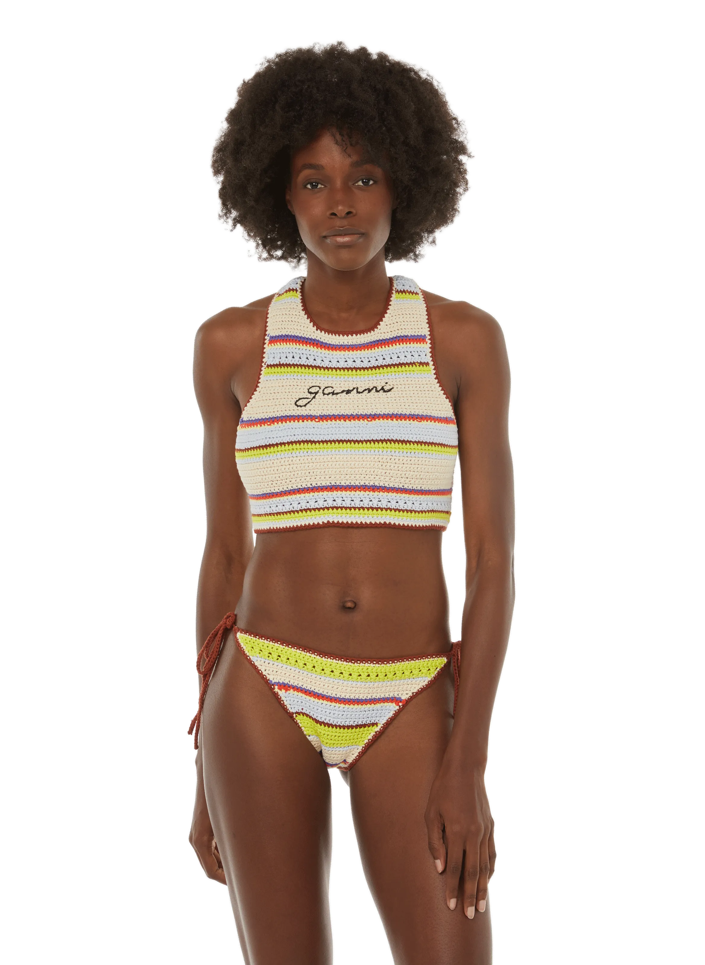 GANNI  Organic cotton crocheted bikini bottoms - Multicolour