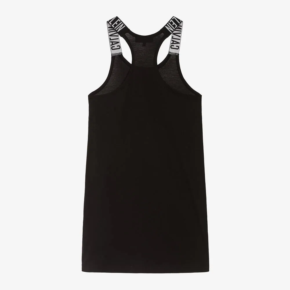 Girls Black Cotton Jersey Tank Dress