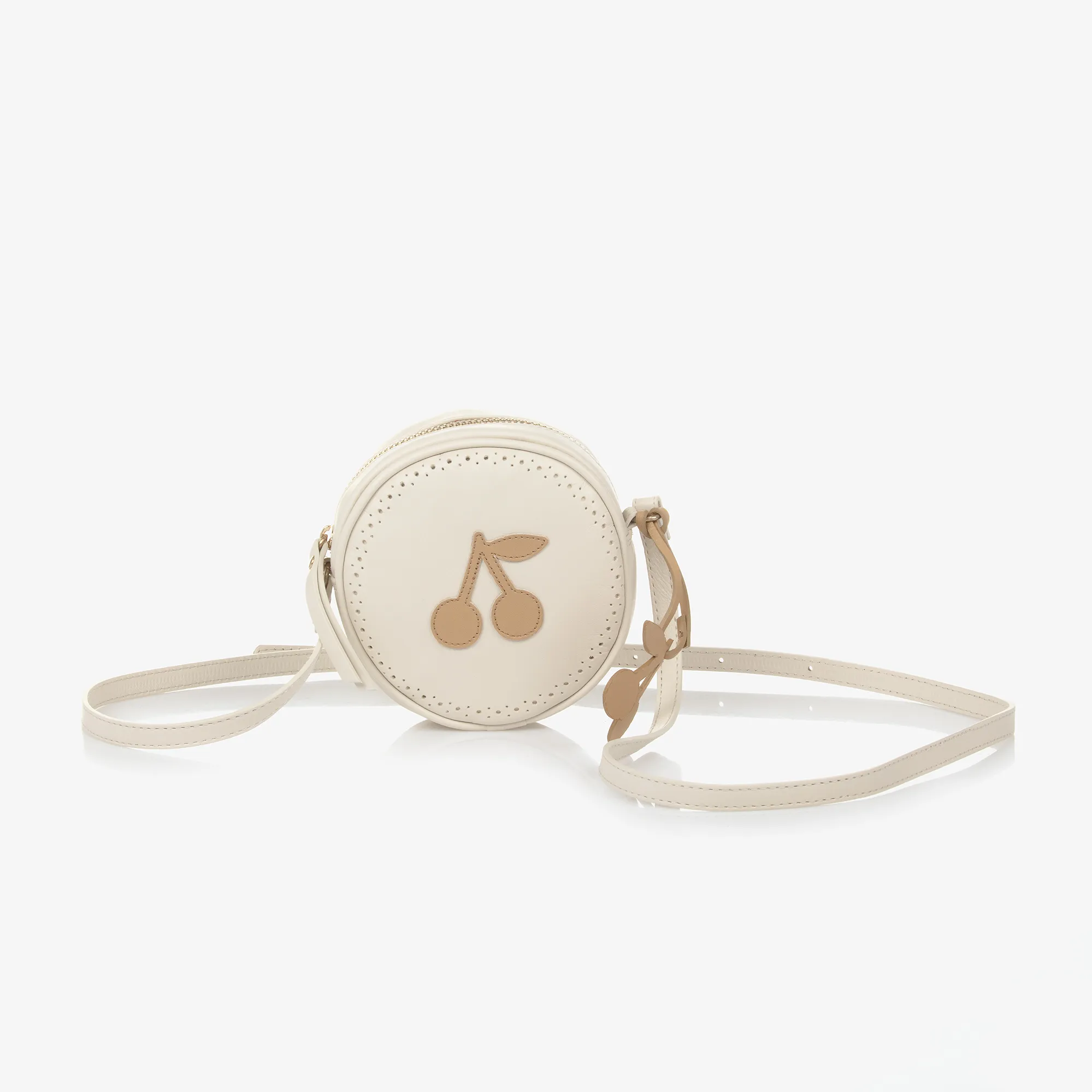 Girls Ivory Leather Round Bag (12cm)