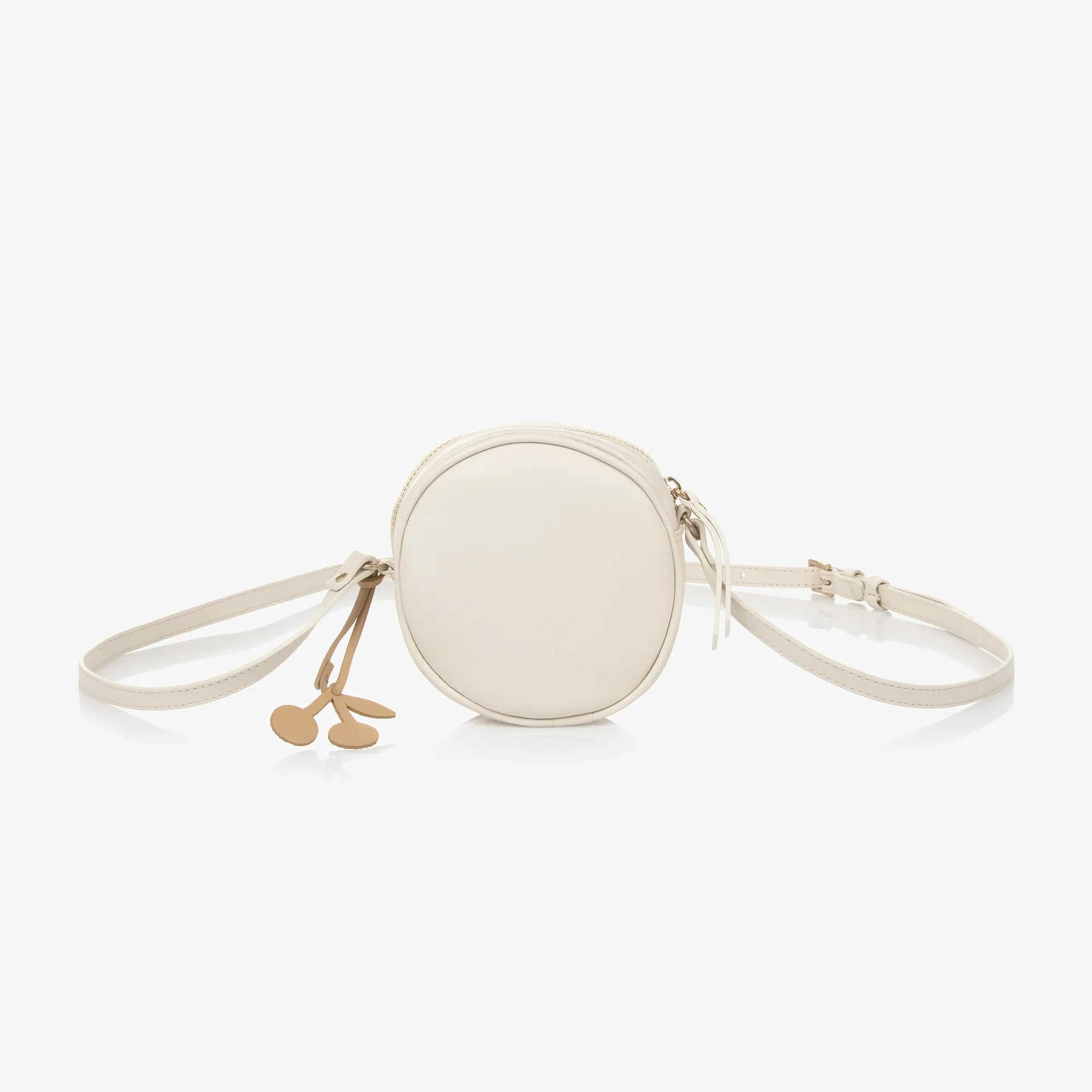 Girls Ivory Leather Round Bag (12cm)