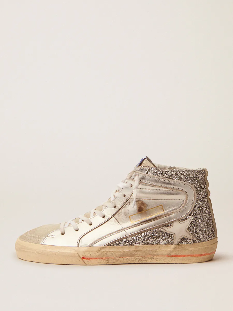 Gold Skate Sneakers Glitter Round Toe Star Pattern Lace Up High Top Sneakers