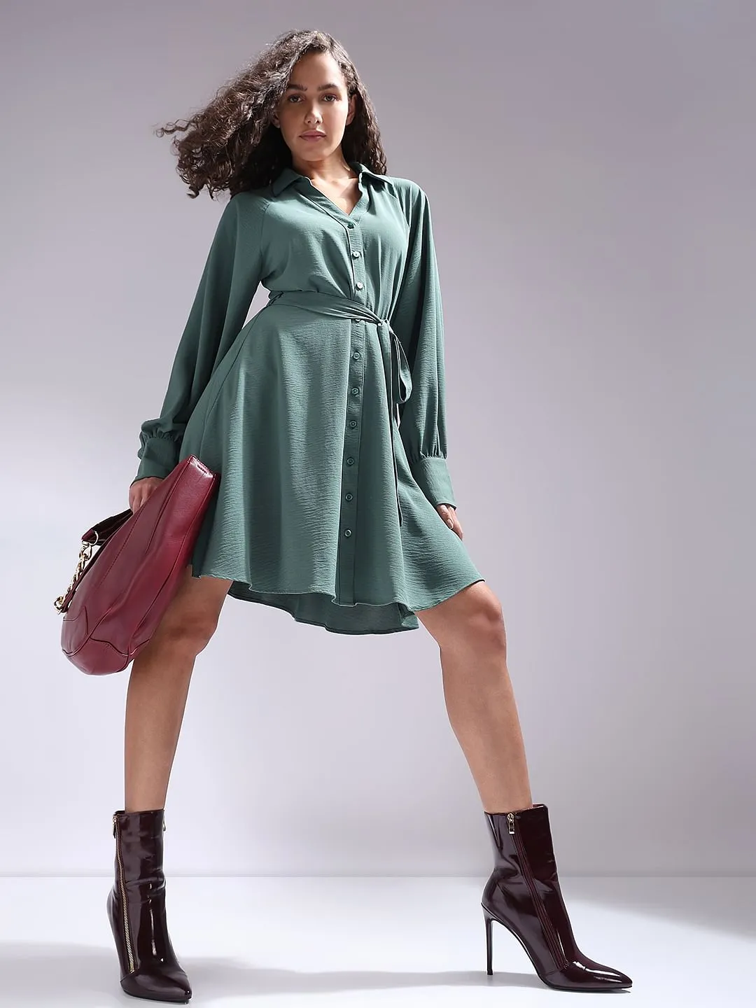 Green Short Shirt Dress