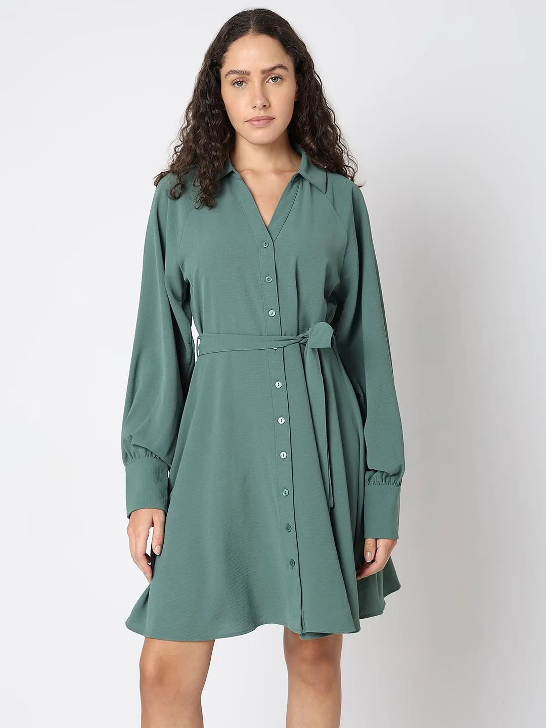 Green Short Shirt Dress