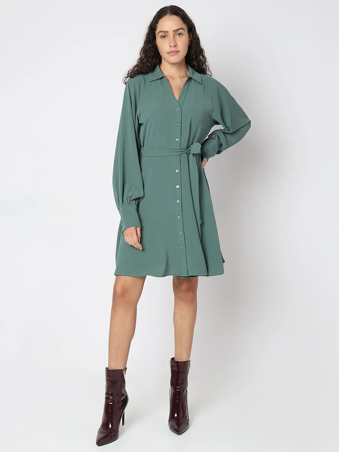 Green Short Shirt Dress