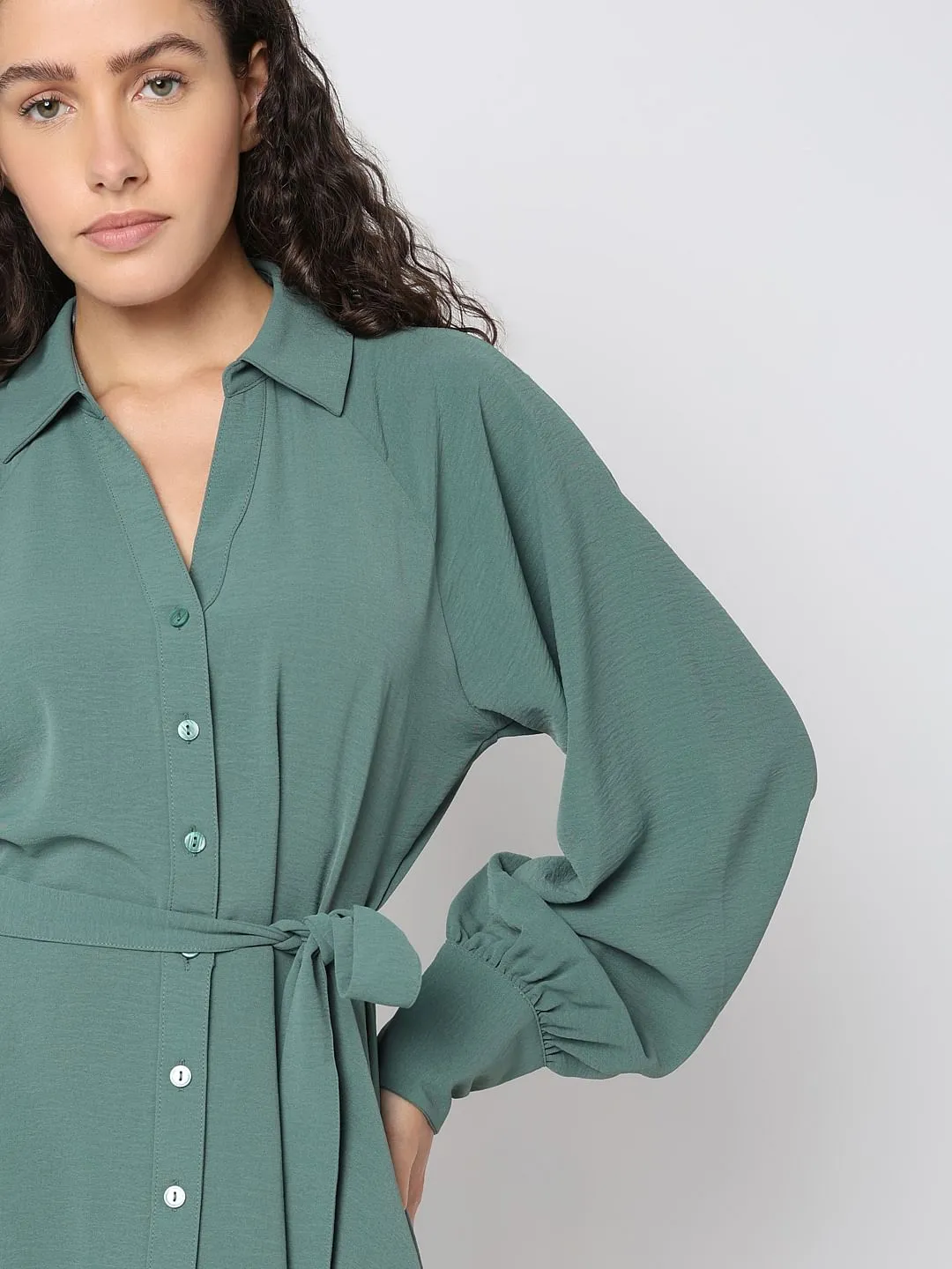 Green Short Shirt Dress