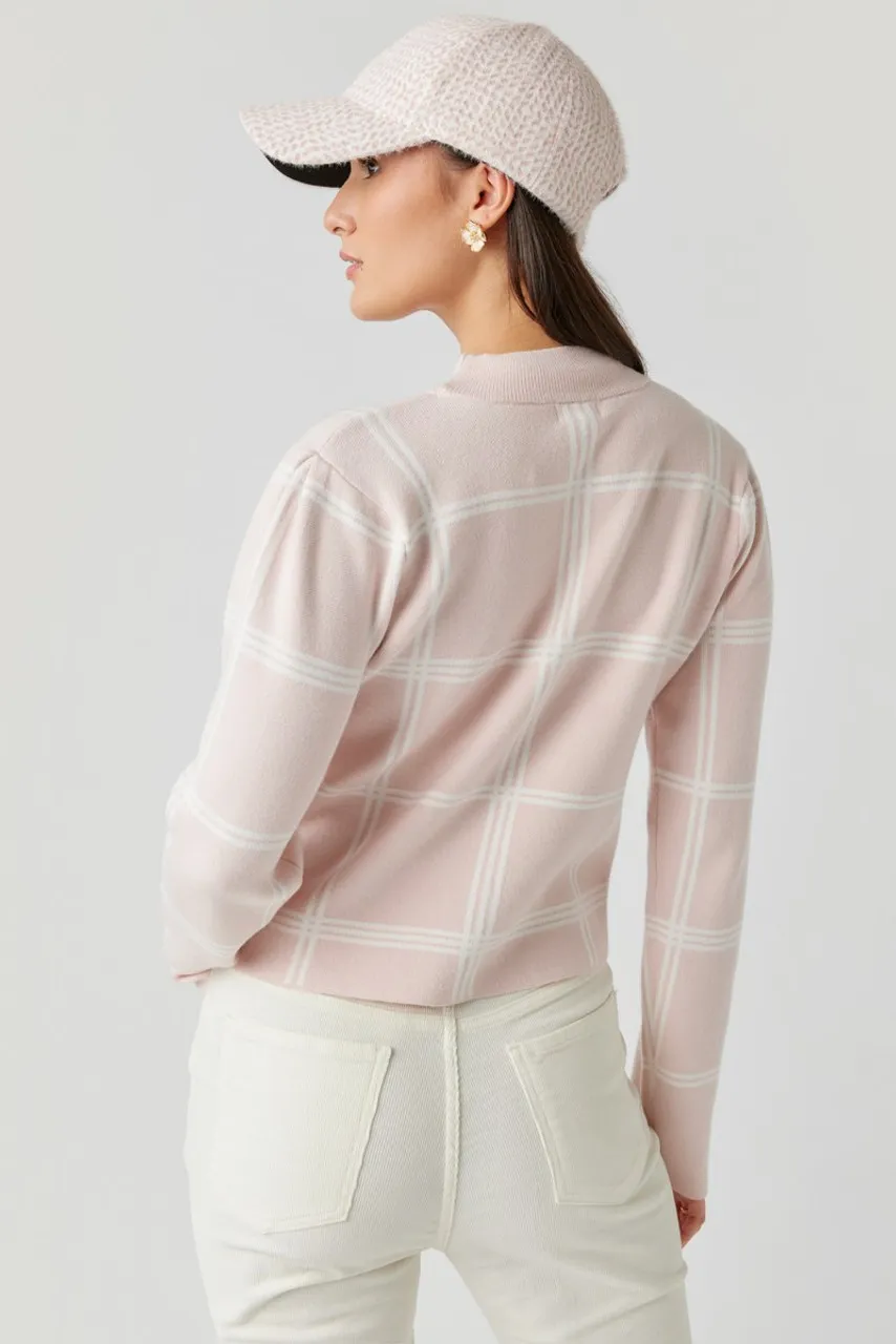 Joy Window Pane Pattern Mock Neck Pullover