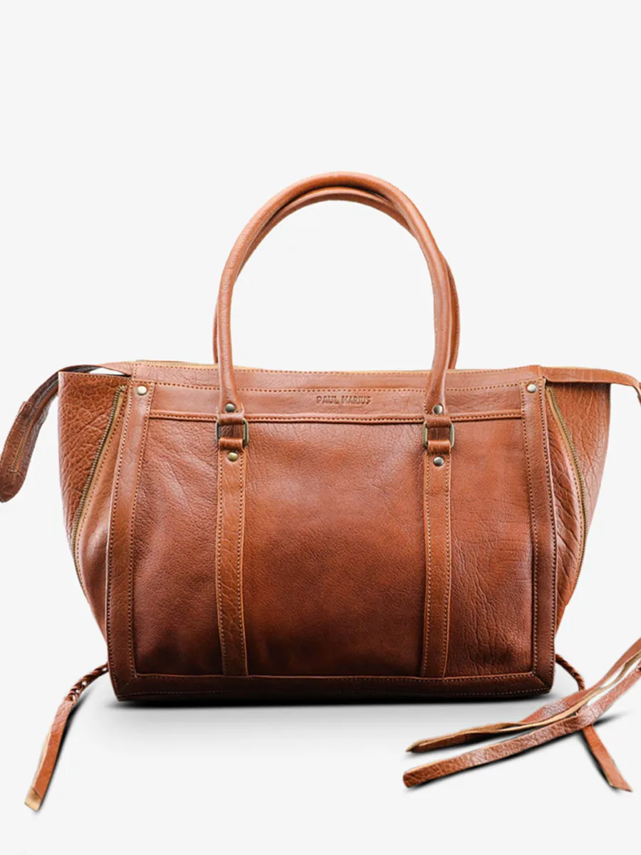 leather hand bag for women Brown - LeRive Droite - L Light Brown | PAUL MARIUS