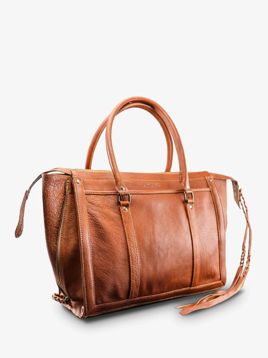 leather hand bag for women Brown - LeRive Droite - L Light Brown | PAUL MARIUS