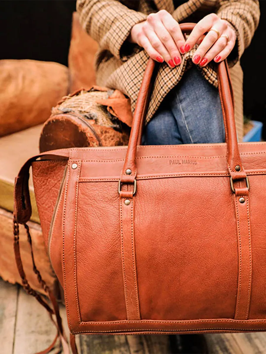 leather hand bag for women Brown - LeRive Droite - L Light Brown | PAUL MARIUS