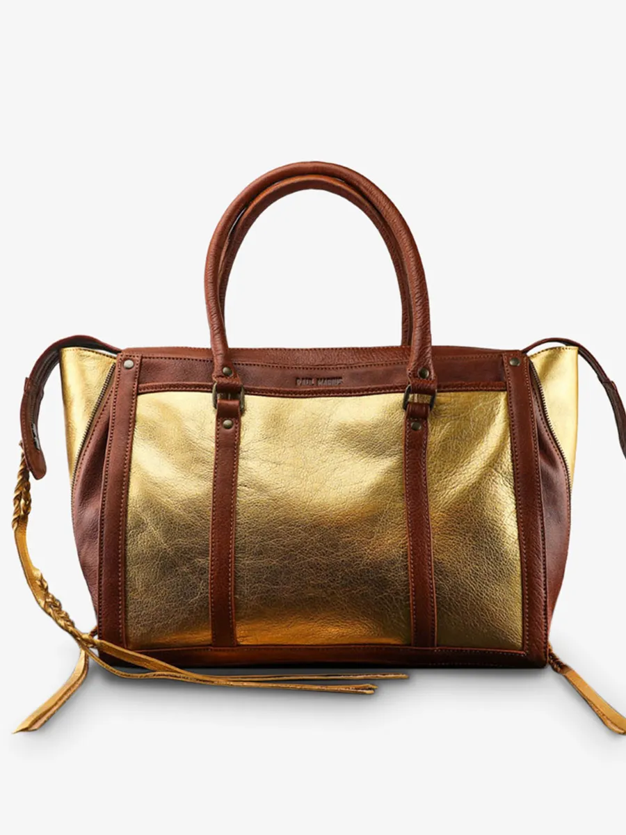 leather hand bag for women Brown,Gold - LeRive Droite - L Light Brown Gold | PAUL MARIUS