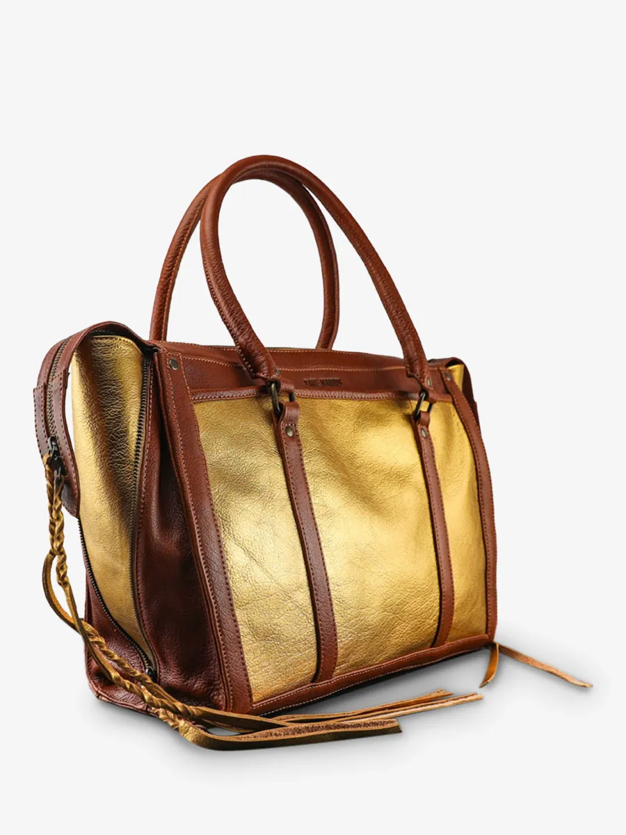 leather hand bag for women Brown,Gold - LeRive Droite - L Light Brown Gold | PAUL MARIUS