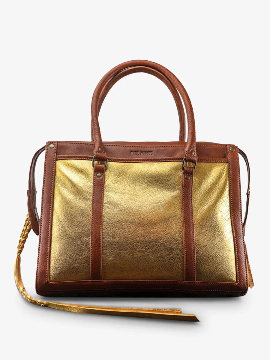 leather hand bag for women Brown,Gold - LeRive Droite - L Light Brown Gold | PAUL MARIUS