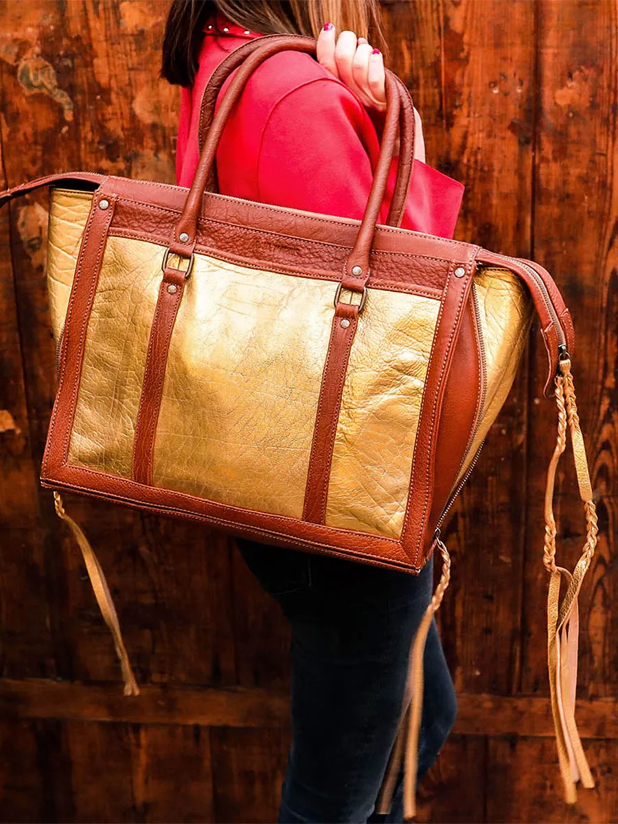 leather hand bag for women Brown,Gold - LeRive Droite - L Light Brown Gold | PAUL MARIUS