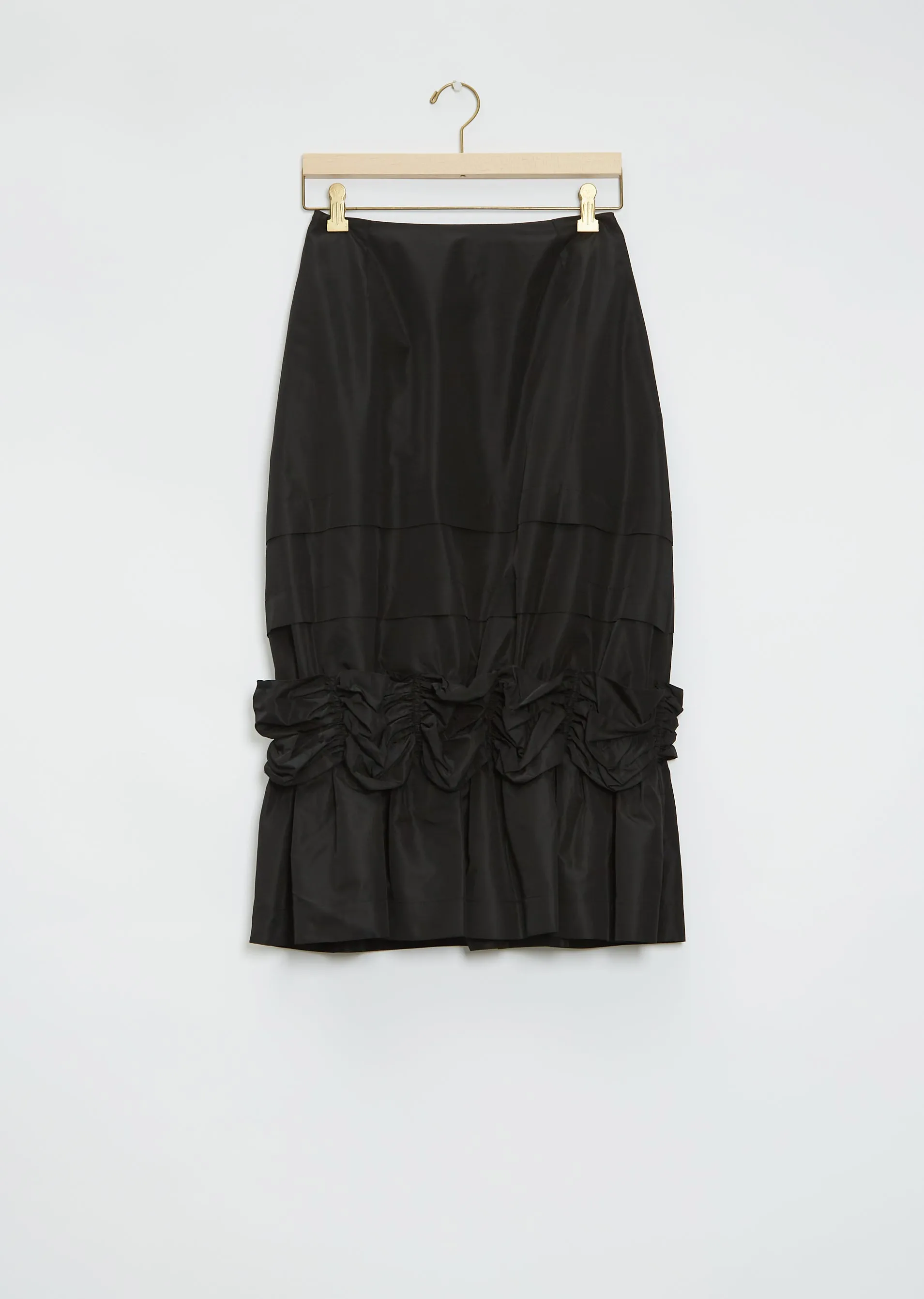 Long Fishtail Gathered Taffeta Skirt